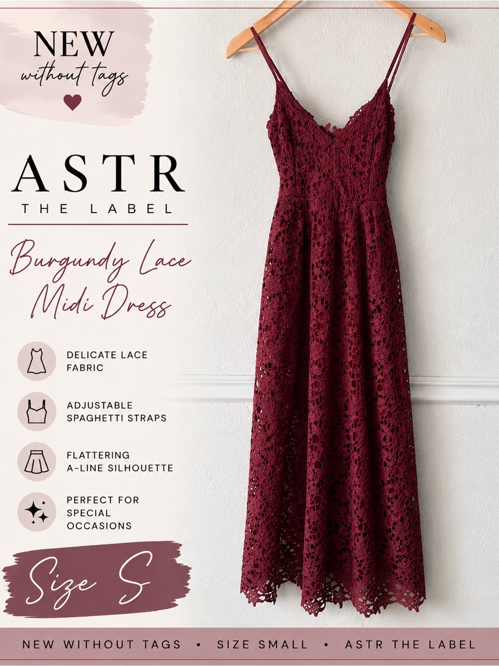 Astr Burgundy Lace Midi Dress